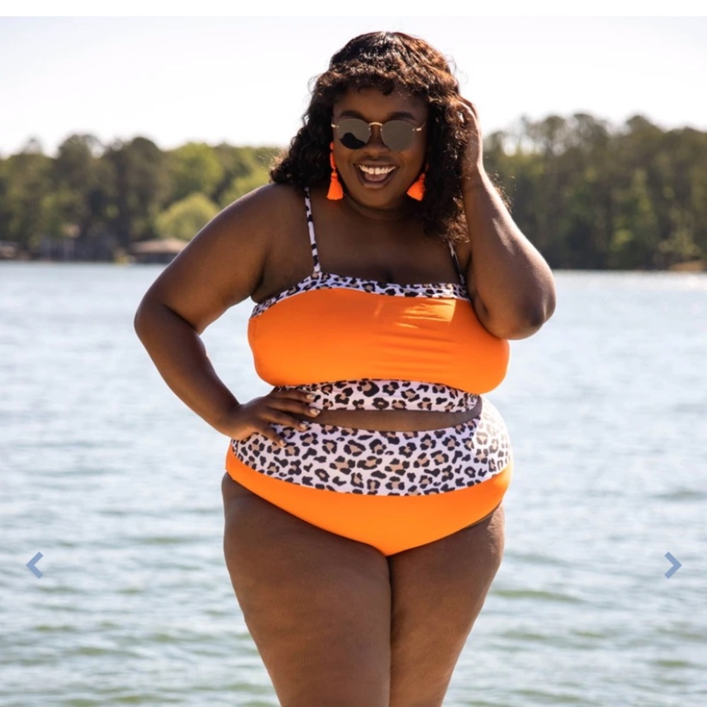 Neon orange and cheetah swimsuit